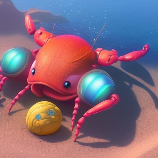 Cyberpunk Crab Playing Beach Volleyball in Neon