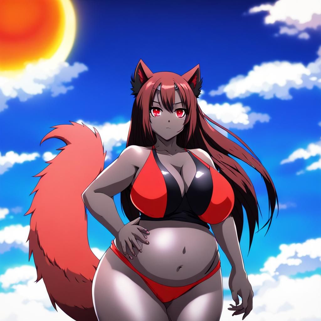 Anime Werewolf Girl with Pregnant Belly