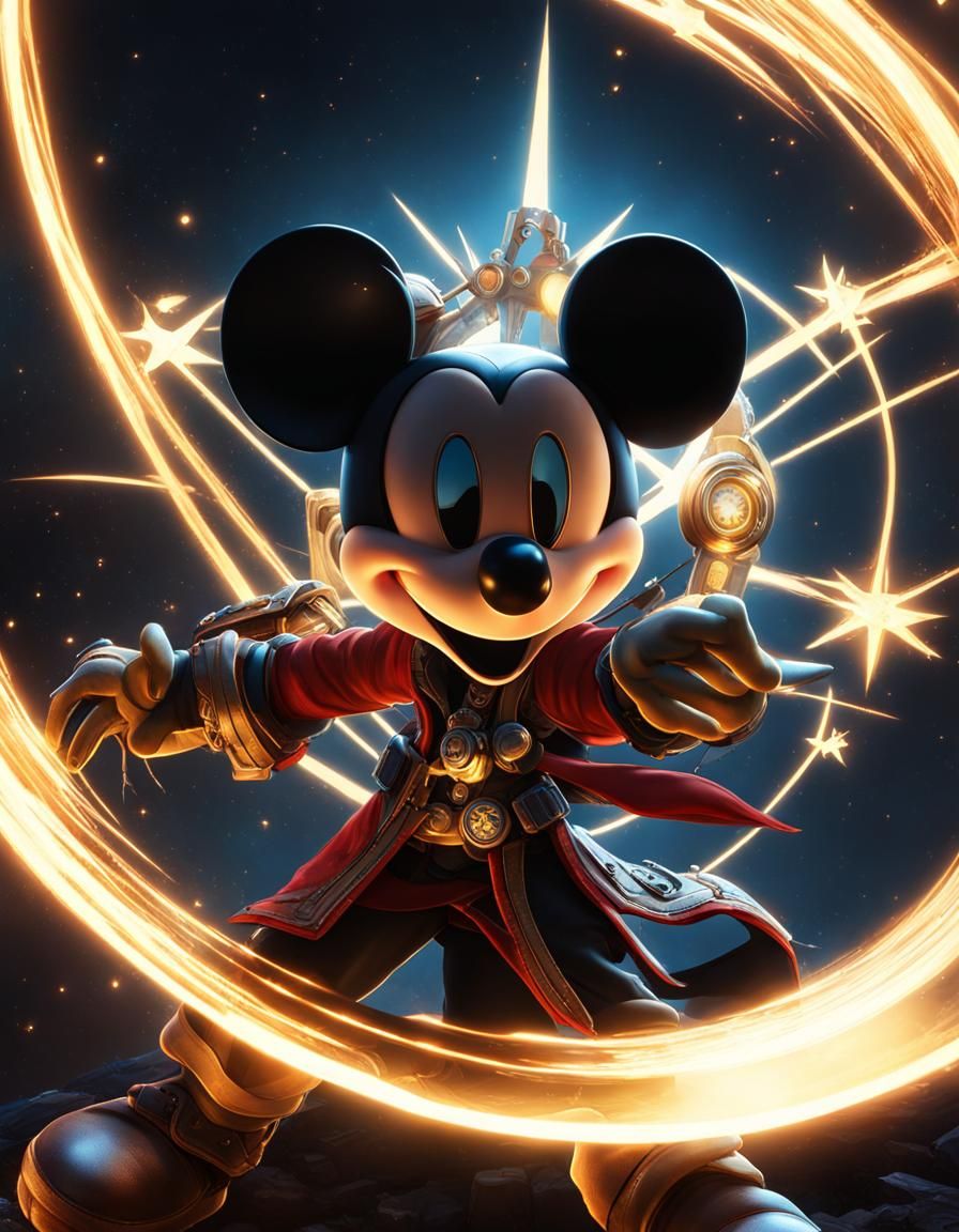 Mickey Mouse throwing a shuriken