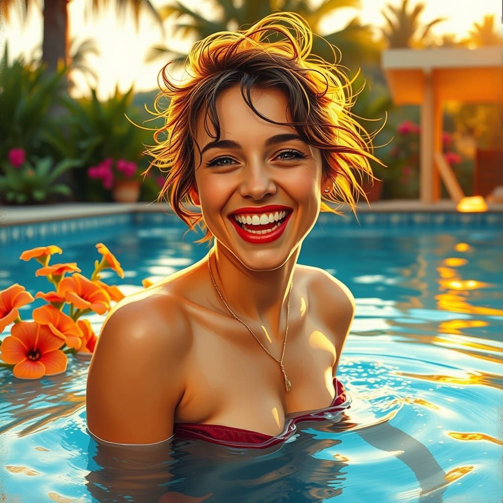 Sun-Kissed Summer Night Swimming in a Golden Pool