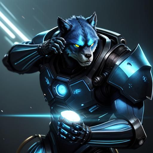 Metallic Werewolf Exosuit in Golden Light