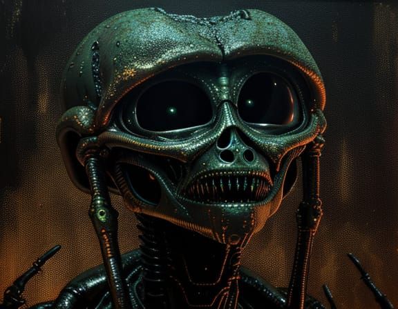 Eerie Alien in Nihilistic Concoction: Grunge Oil Painting