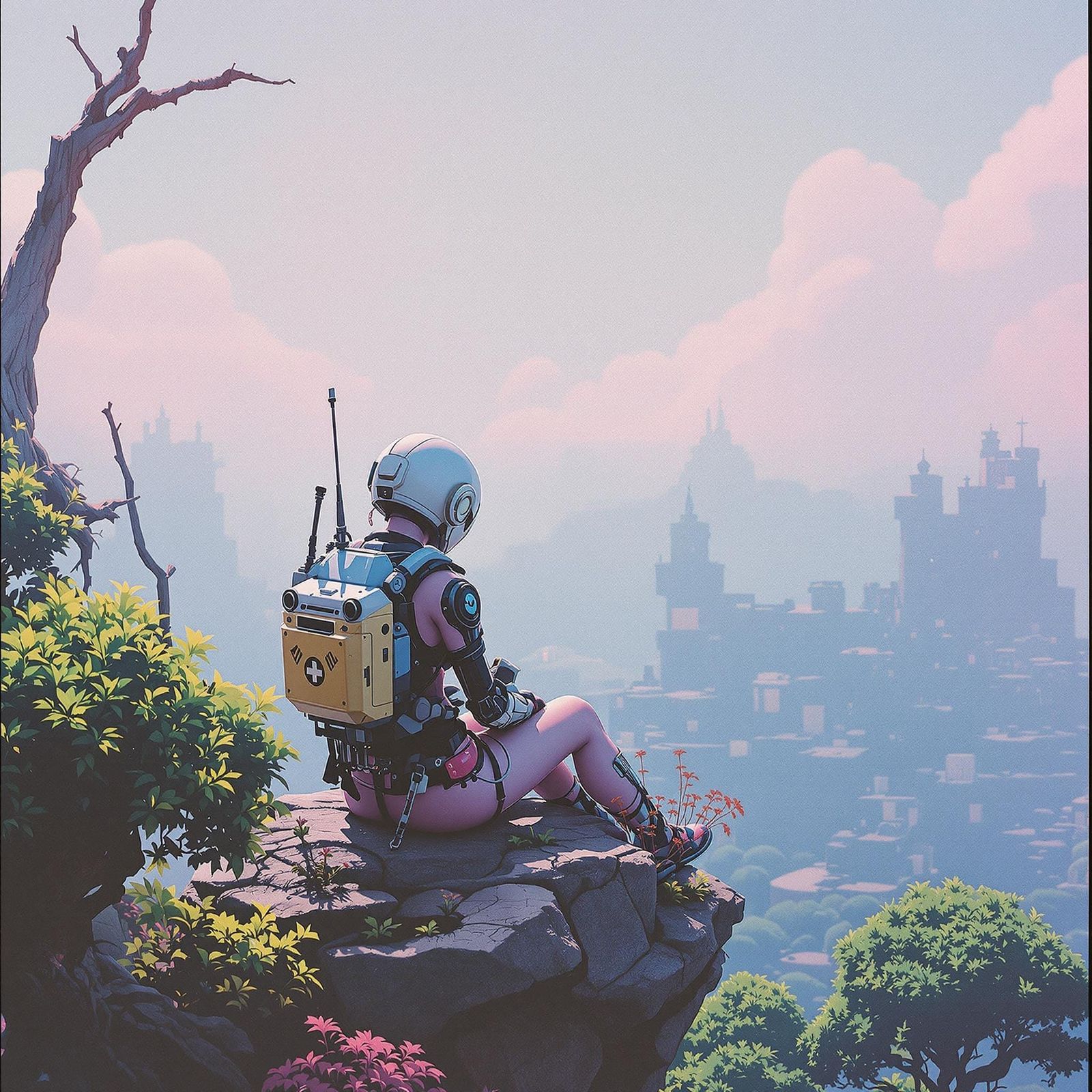 Tank Girl in Cyberpunk Tree Village, Analog Photo