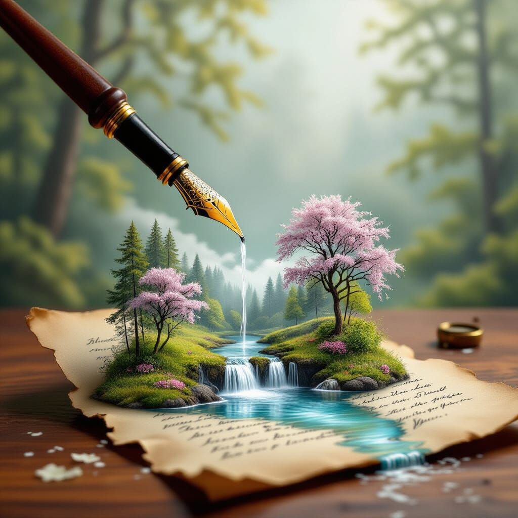 Surreal Spring Forest Emerges From Antique Parchment