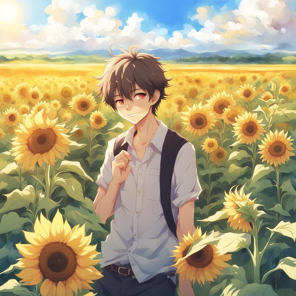 Boy in Sunflower Field: Anime Key Visual