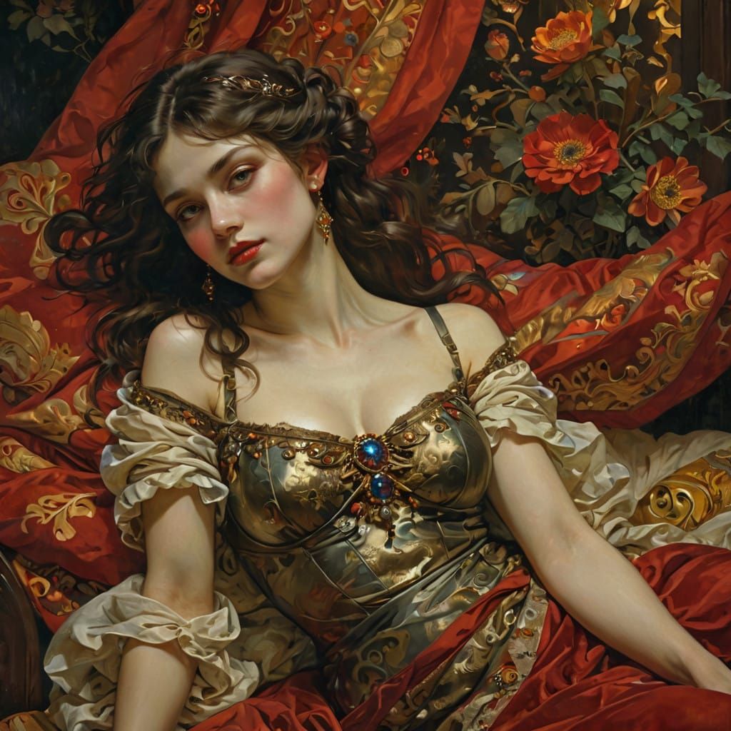 Seductive Velvet Siren in Symbolist Style