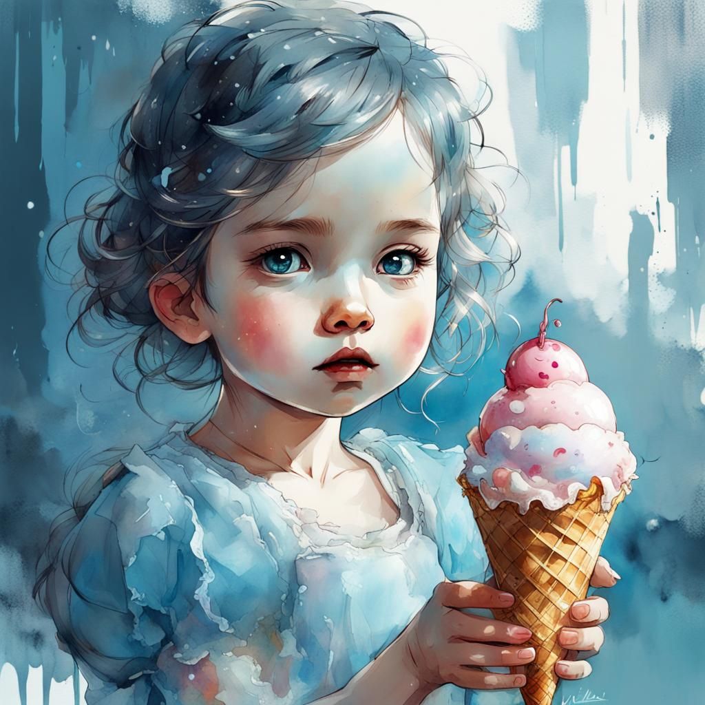 Cute Baby Princess with Dripping Ice Cream