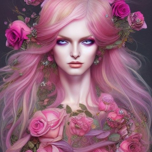 Decadent Portrait of Androgynous Goddess with Roses