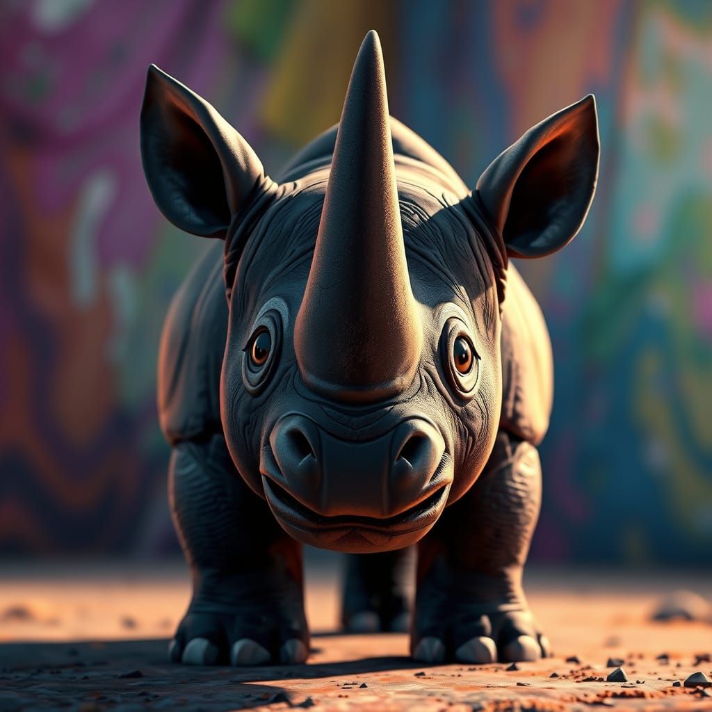 Hyperrealistic Anime Render of a Cute Black Rhino