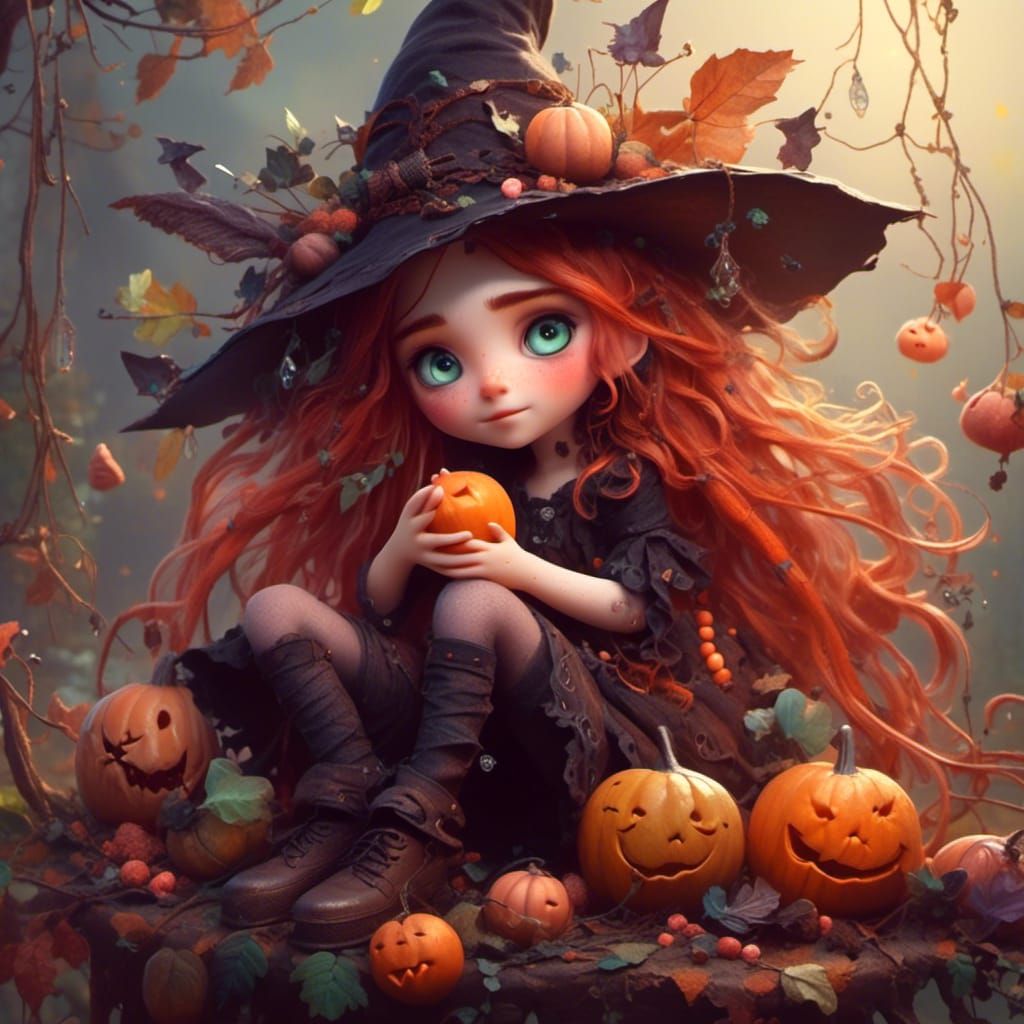 Mischievous Witchling with Expressive Eyes and Boho Style