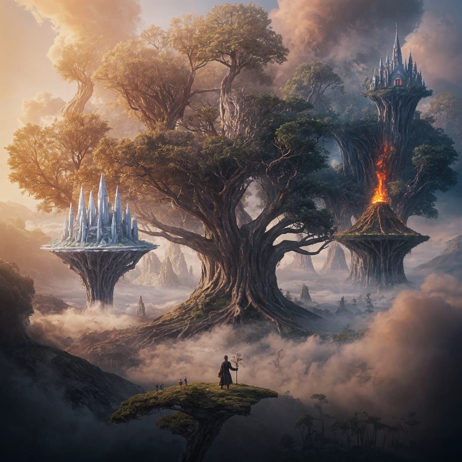 Colossal Tree of Worlds in Mystical Fog