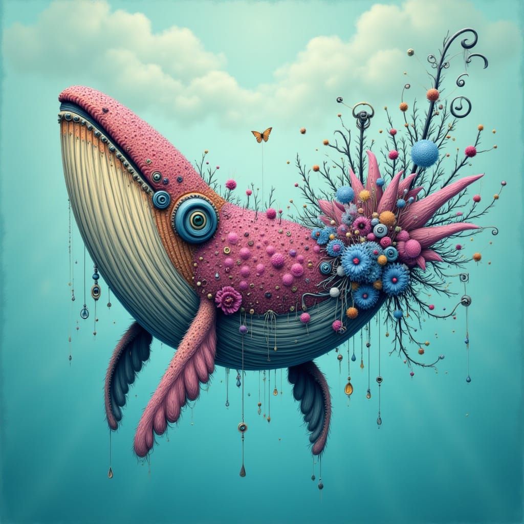 Vibrant Abstract Whale Swirling in Dreamy Ocean