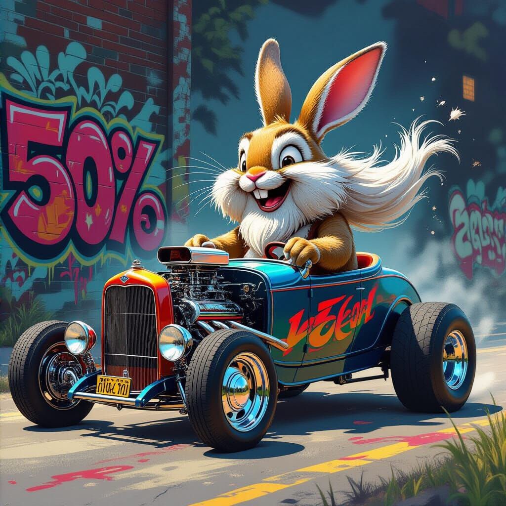 Laughing Bunny Driving a Hot Rod, Graffiti Art