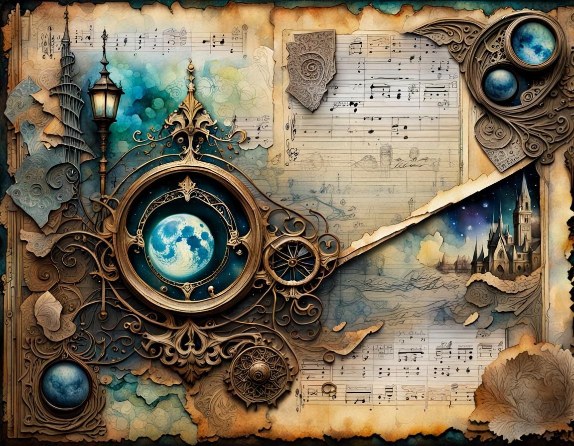 Scrapbook Page with Mixed Media Collage in Watercolor