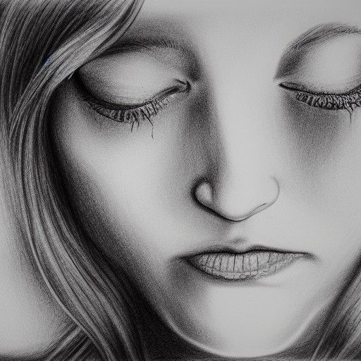 Detailed Charcoal Drawing: Woman Walking Away Crying