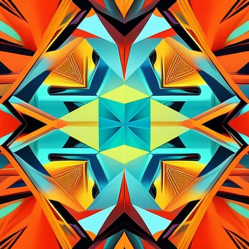 Neo-Cubist Fire in Water Geometric Art Deco Painting