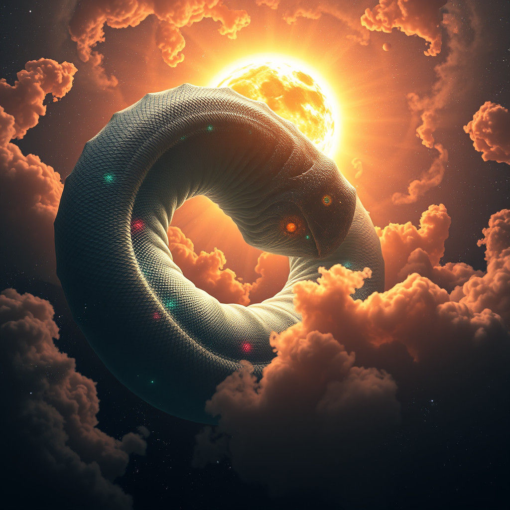 Gargantuan Worm Consumes the Sun in Cosmic Art