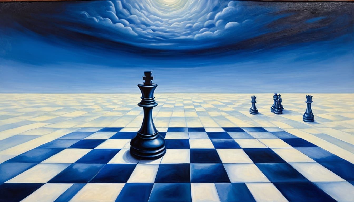Surreal Pawn on Horizon Chessboard Oil Painting