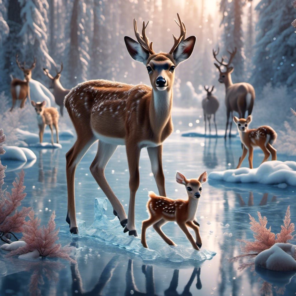 Baby Bambi Ice Skating in Winter Wonderland