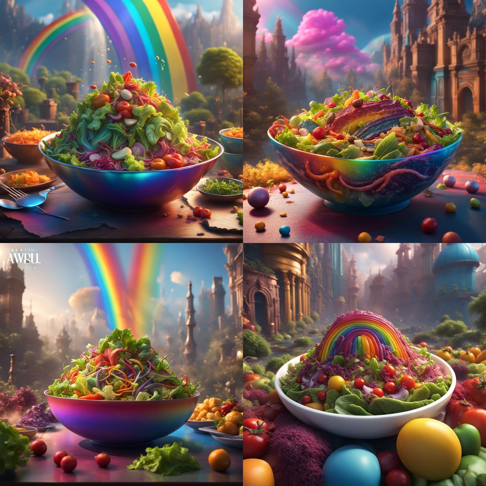 Rainbow Salad Bowl: Detailed Matte Painting