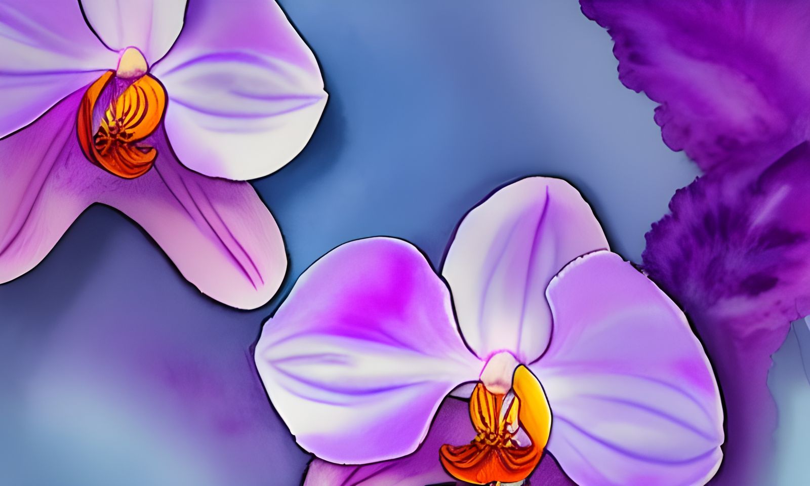 Bioluminescent Midnight Orchids in Watercolor Style