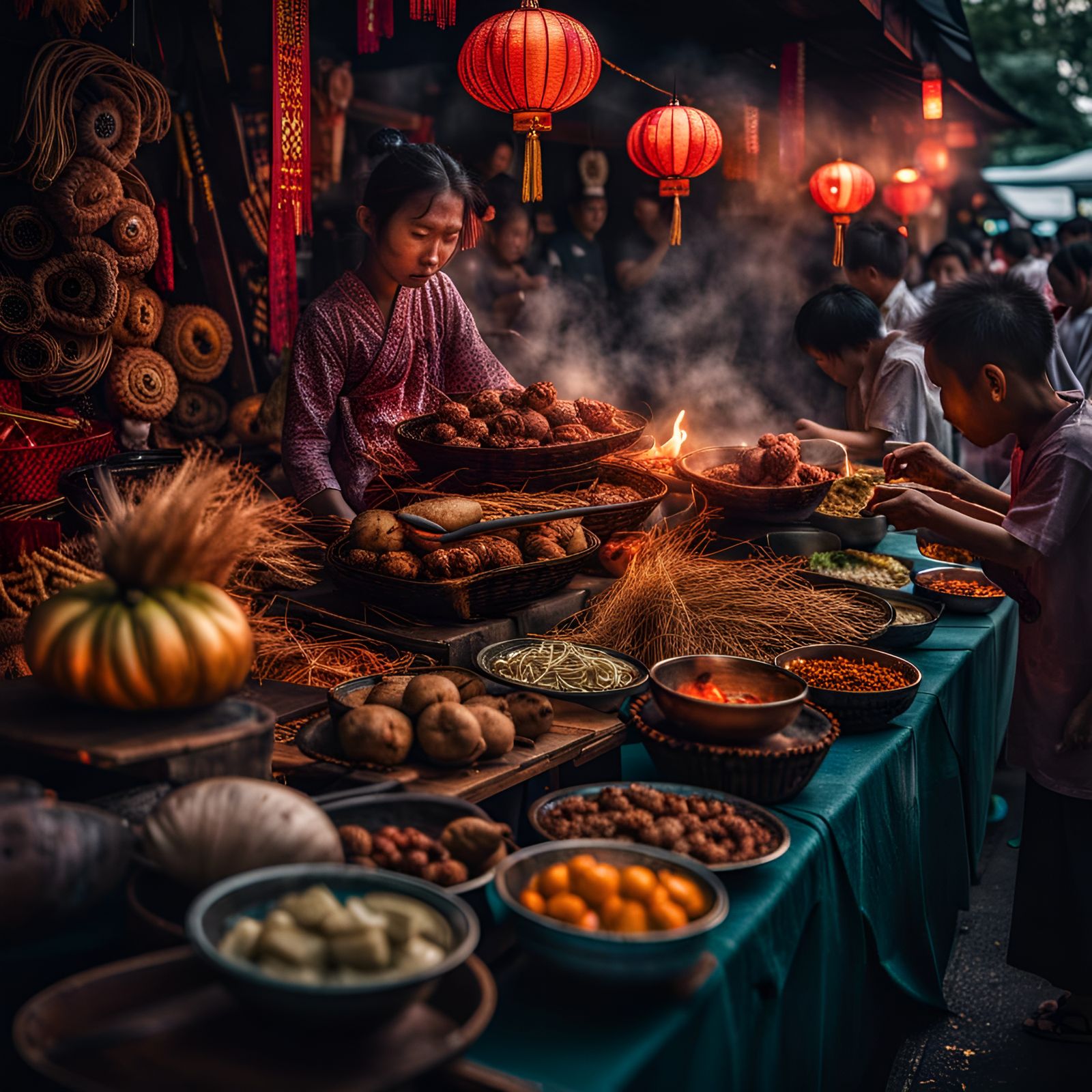 Hyperrealistic Hungry Ghost Festival Scene