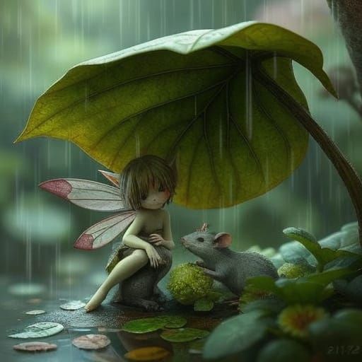 Enchanting Fairy and Rat Guardian in Watercolor Style