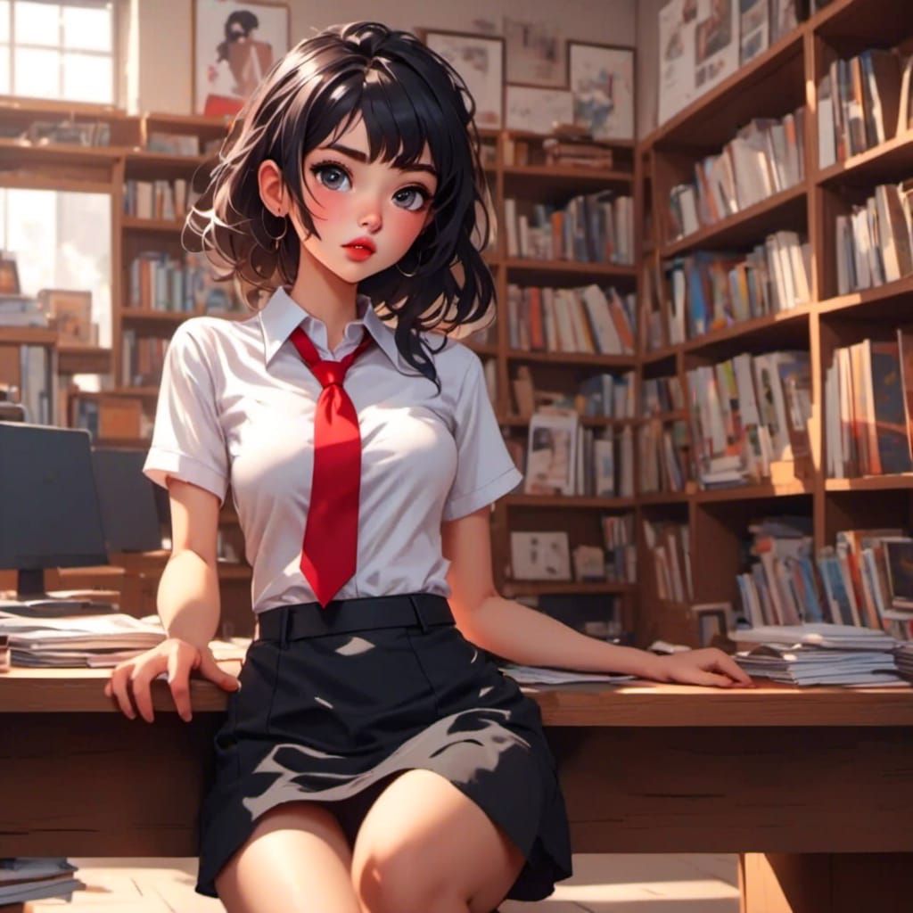 Latina in Anime Style with Curious Expression