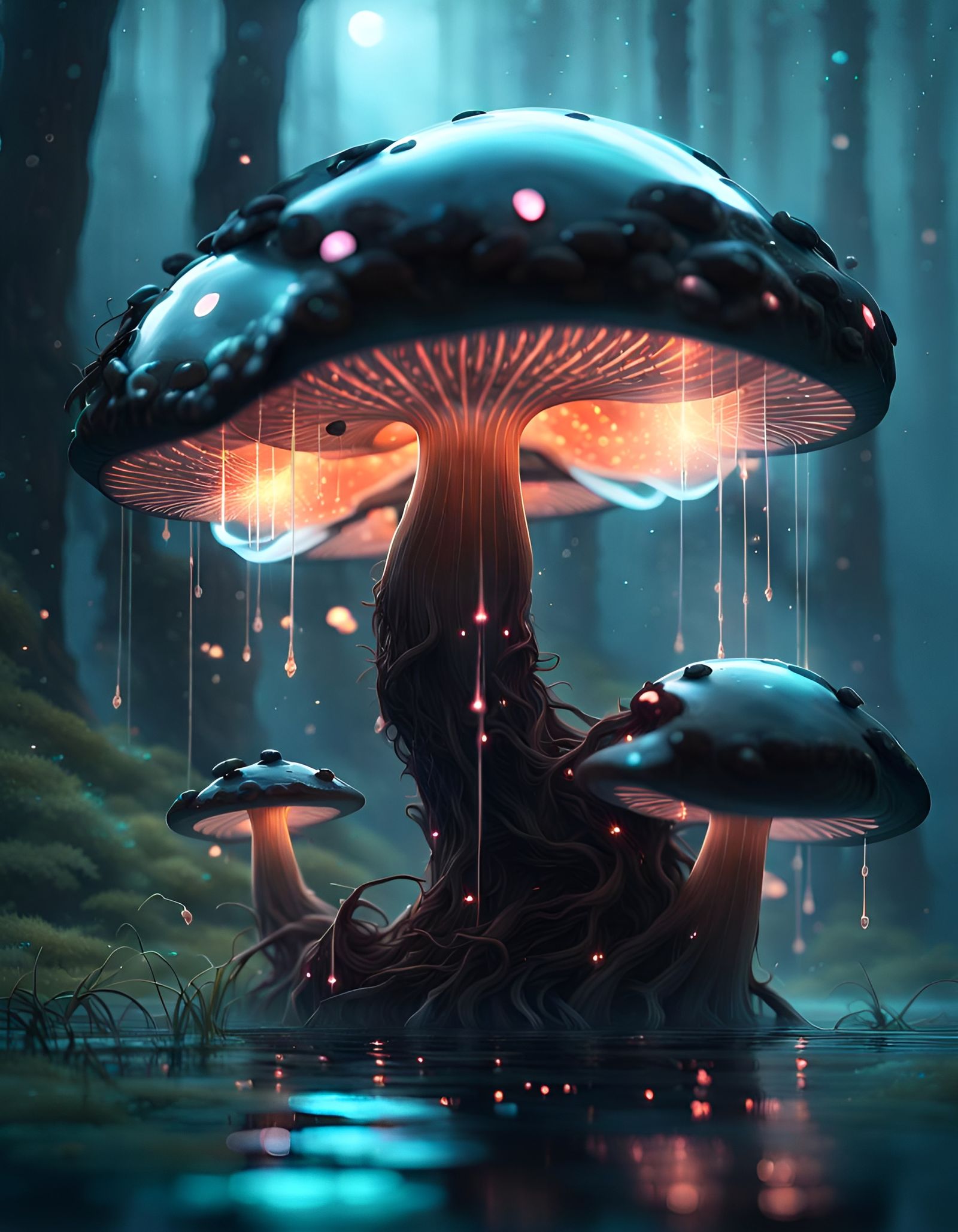 Bioluminescent Glass Beast in Ethereal Fantasy Landscape