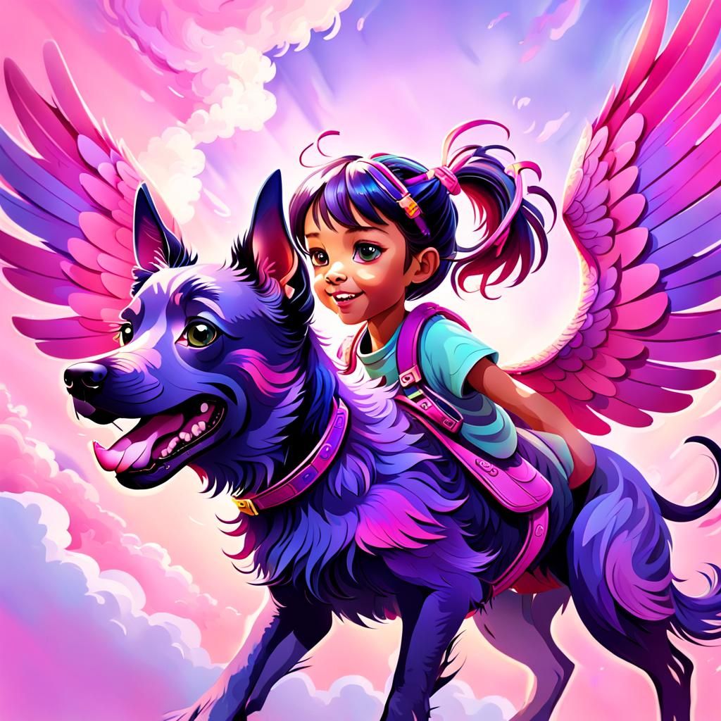 Winged Dog's Joyful Flight in Candy Wonderland