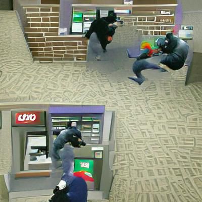 Surreal Bank Robbery Scene with Distorted Reality