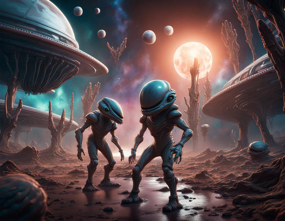 Aliens Play Baseball with Stars: Detailed Matte Painting