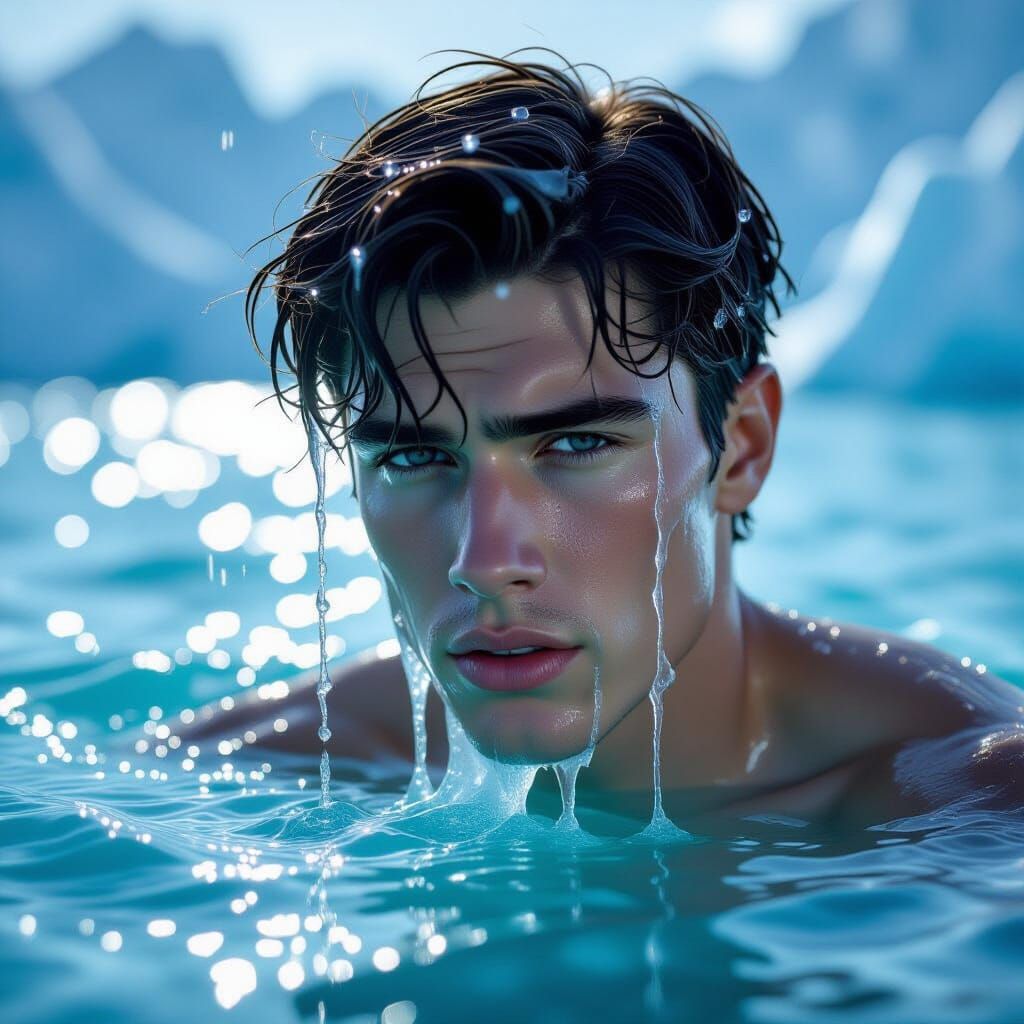 Melting Ice Man Sculpture in Photorealistic Style