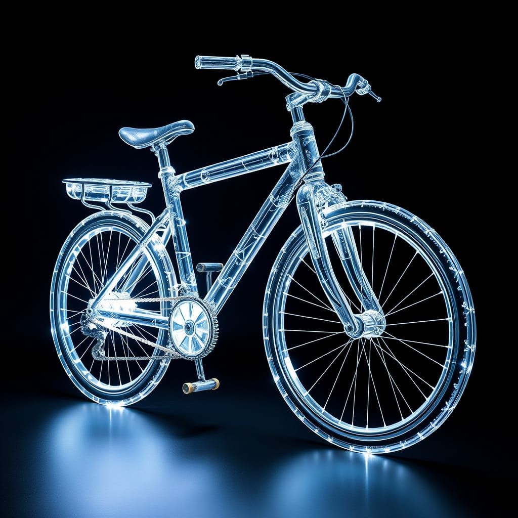 Luminescent Crystal Glass Bicycle Glowing with Ethereal Ligh...