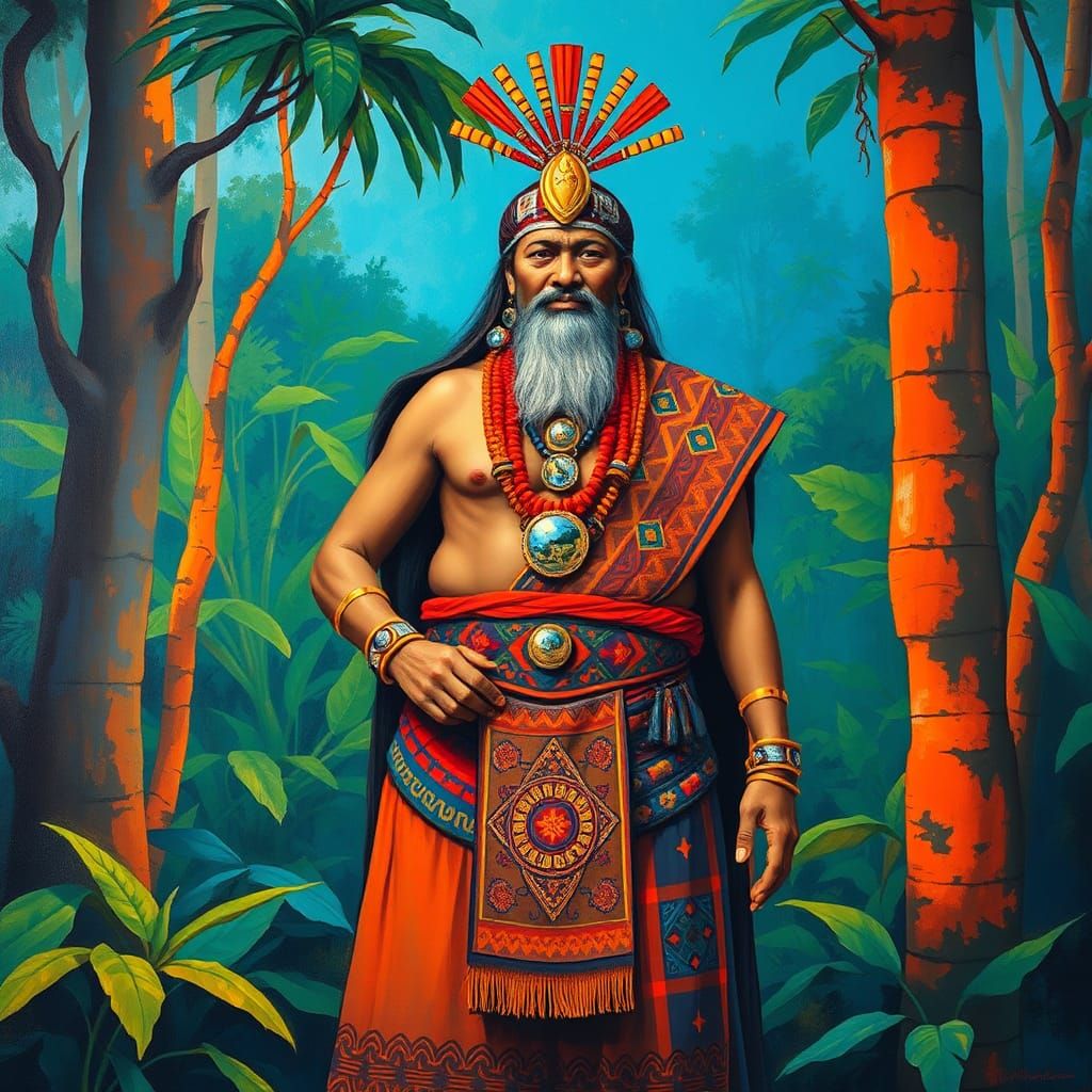 Manobo Babaylan in Forest, Traditional Attire, Bold Brushstr...