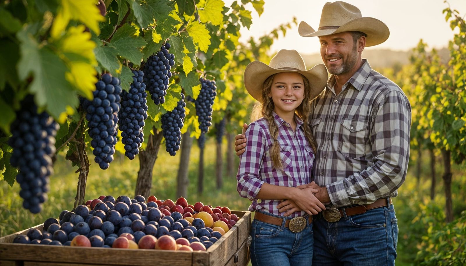 Young Farm Girl Inspecting Grape Harvest