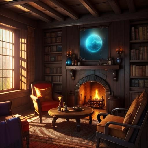 Cozy Room with Fireplace: Fantasy Concept Art