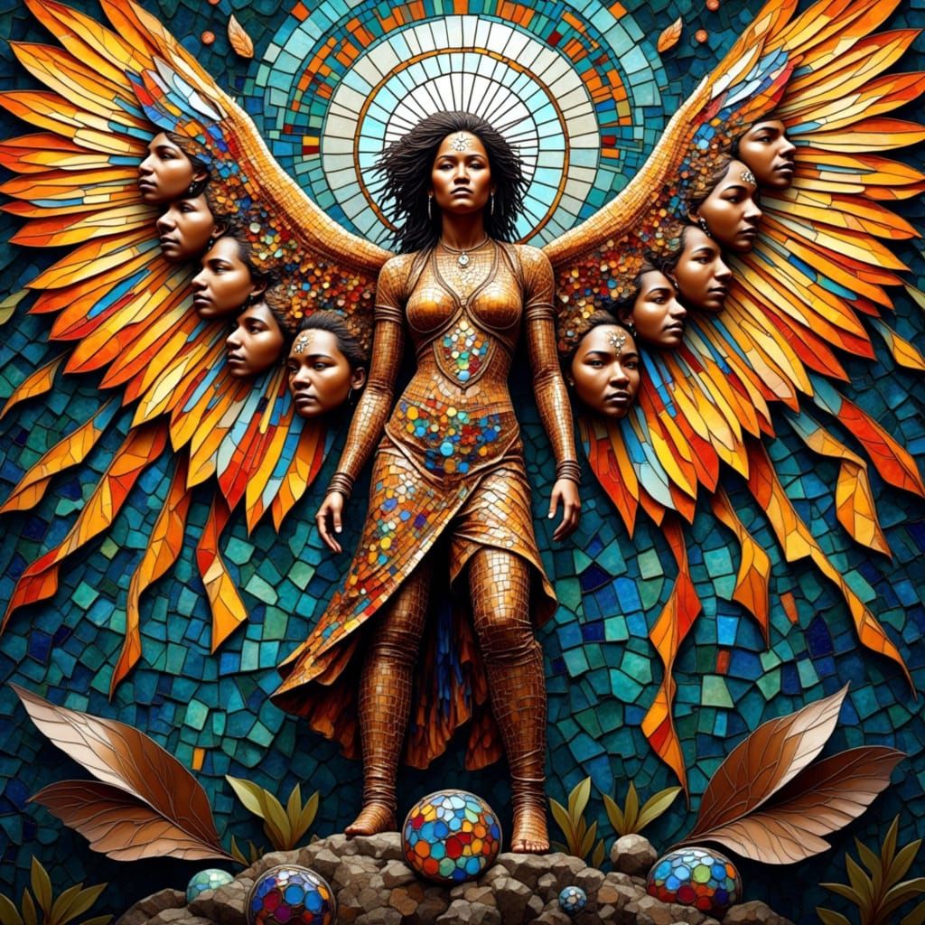 Multifaceted Human Form in Vibrant Stained Glass and Waterco...