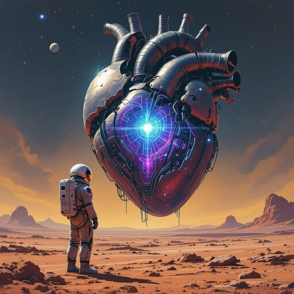 Astronaut and Biomechanical Heart in Giger Style