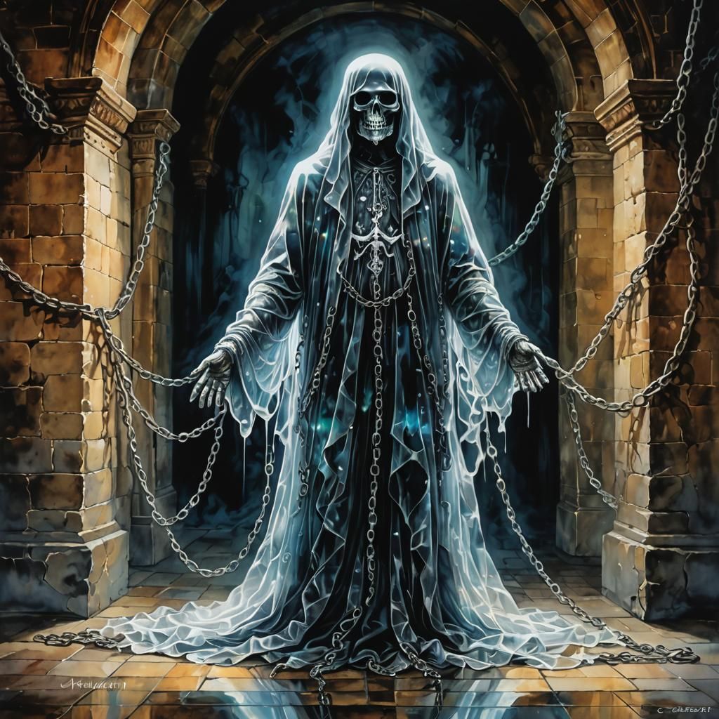 Ghostly Spirit Chained in a Dark Castle