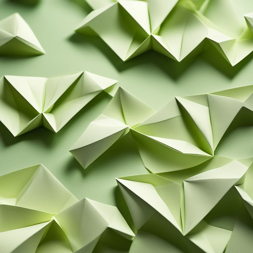 Olive Green Origami Paper Art in Soft Focus