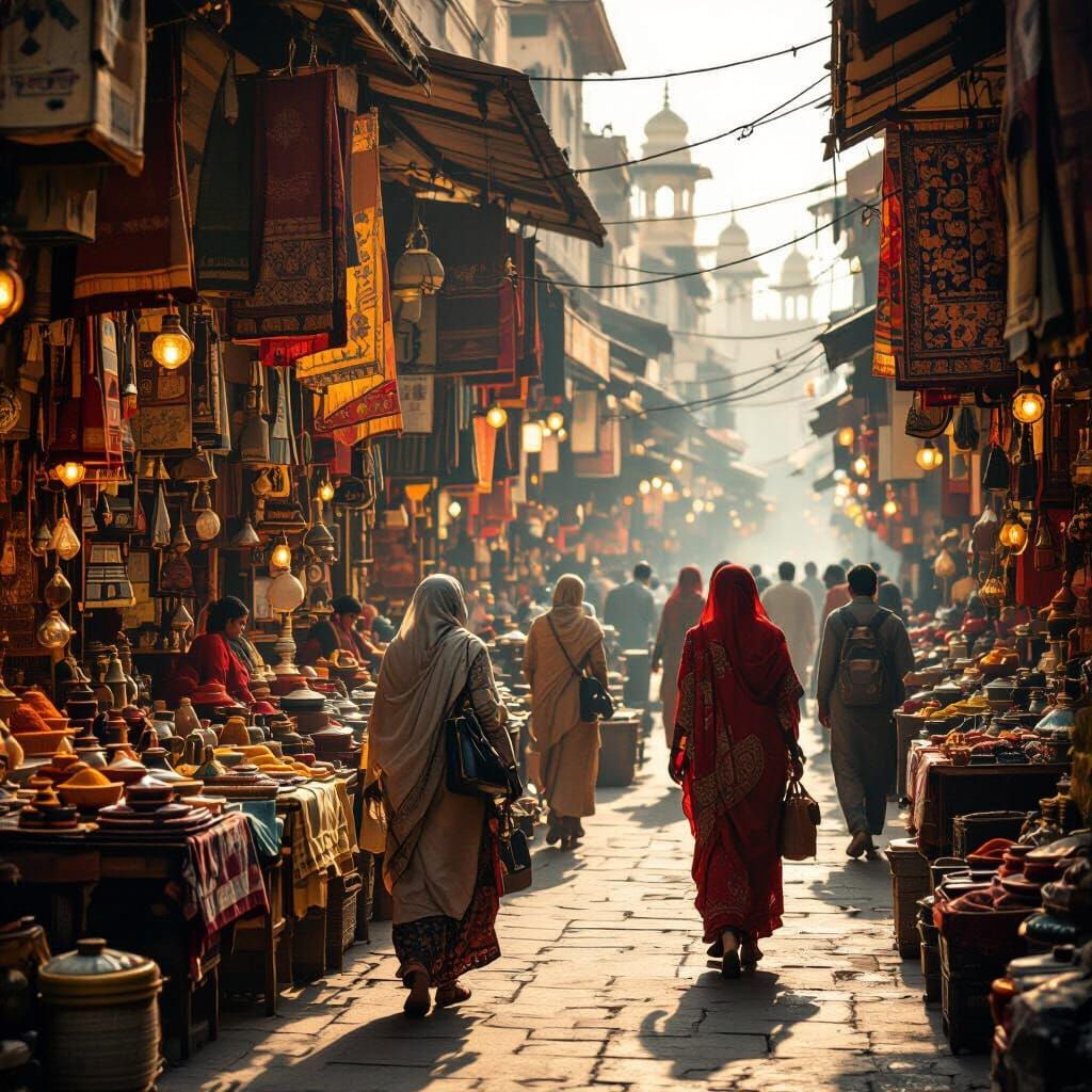 Bustling Marketplace in Old Kanpur, Hyperrealistic Style