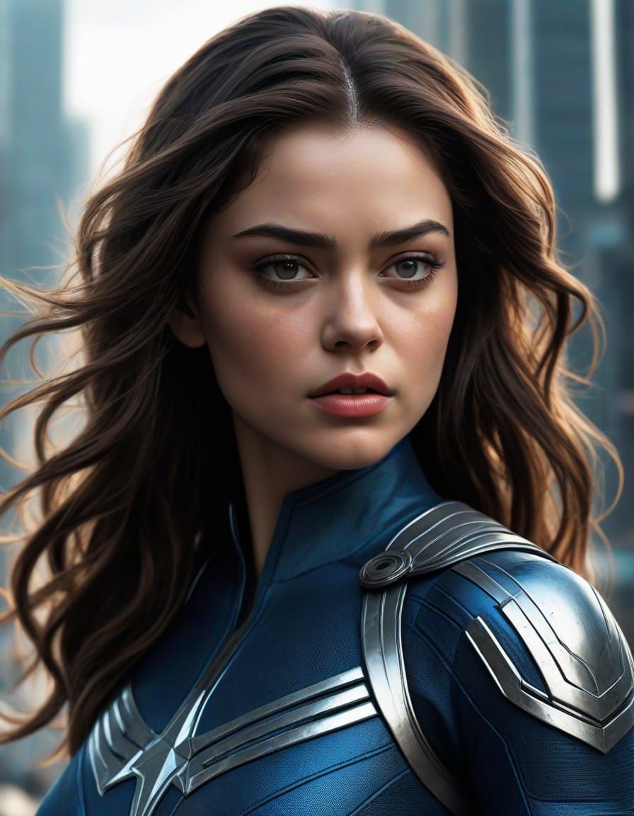 Cinematic Rogue: White-Haired Superheroine in Darkened Citys...