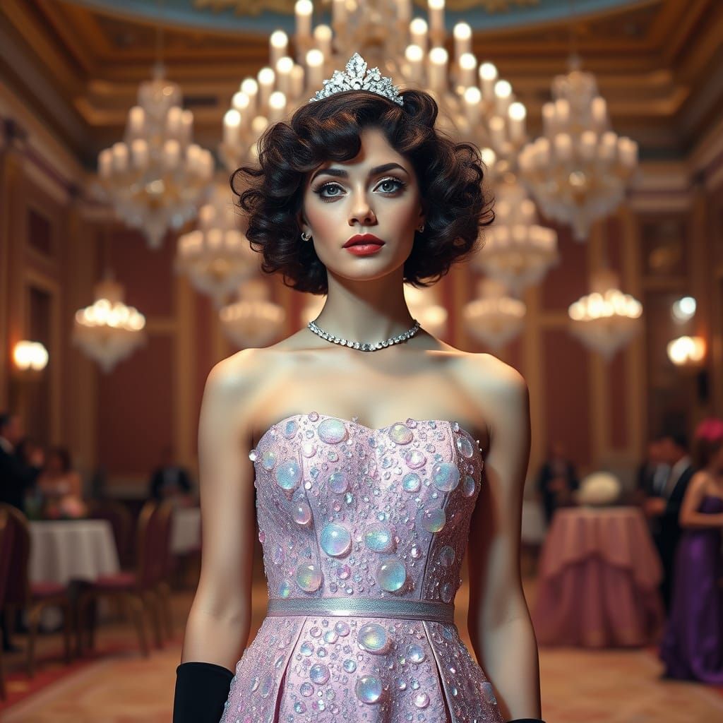 Elegant Woman in Baroque-Inspired Gown with Iridescent Soap ...