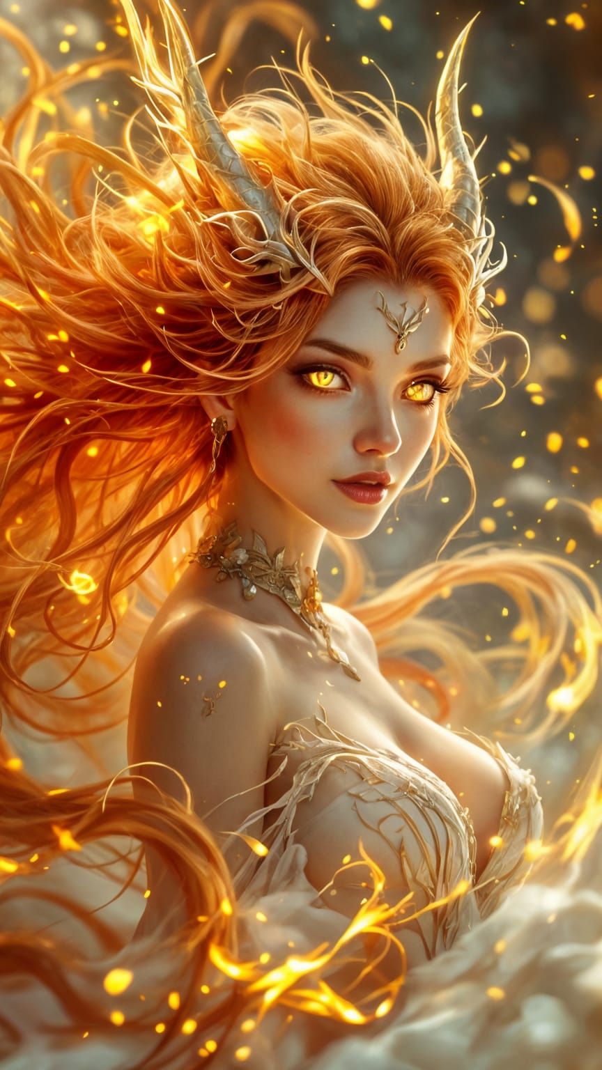 Anime Dragon Spirit with Golden Eyes and Flames