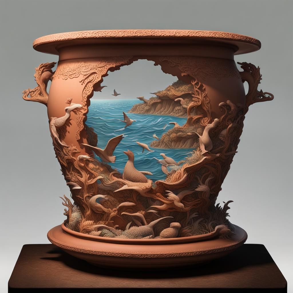 Ocean in Clay Pot: Fantastical Marine Art