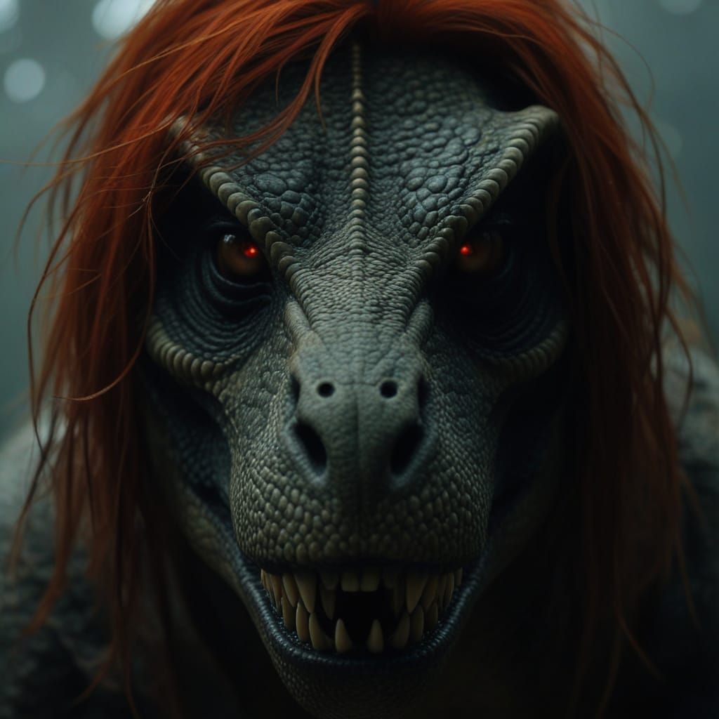 Reptilian T-Rex Like Creature Exudes Disdain in Dark, Cinema...