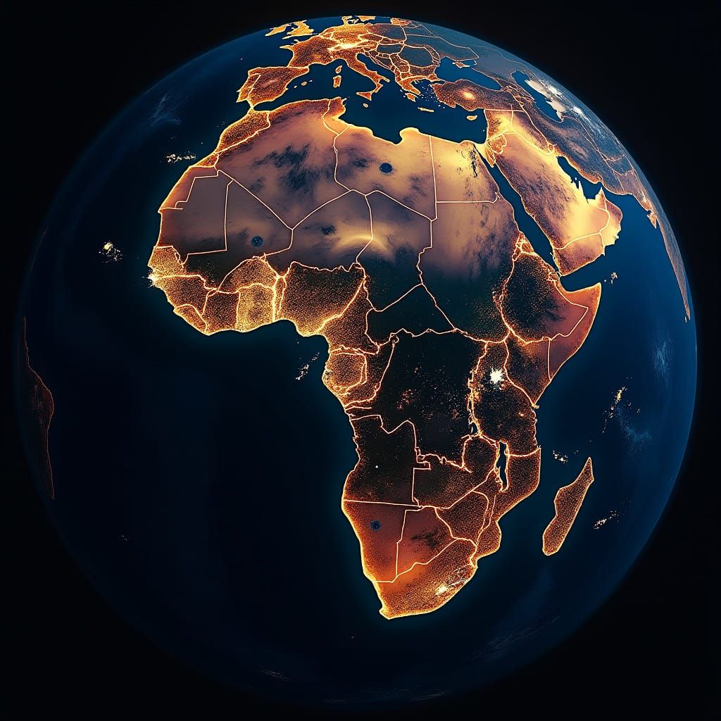 African Continent at Night, a Vibrant Tapestry of City Light...
