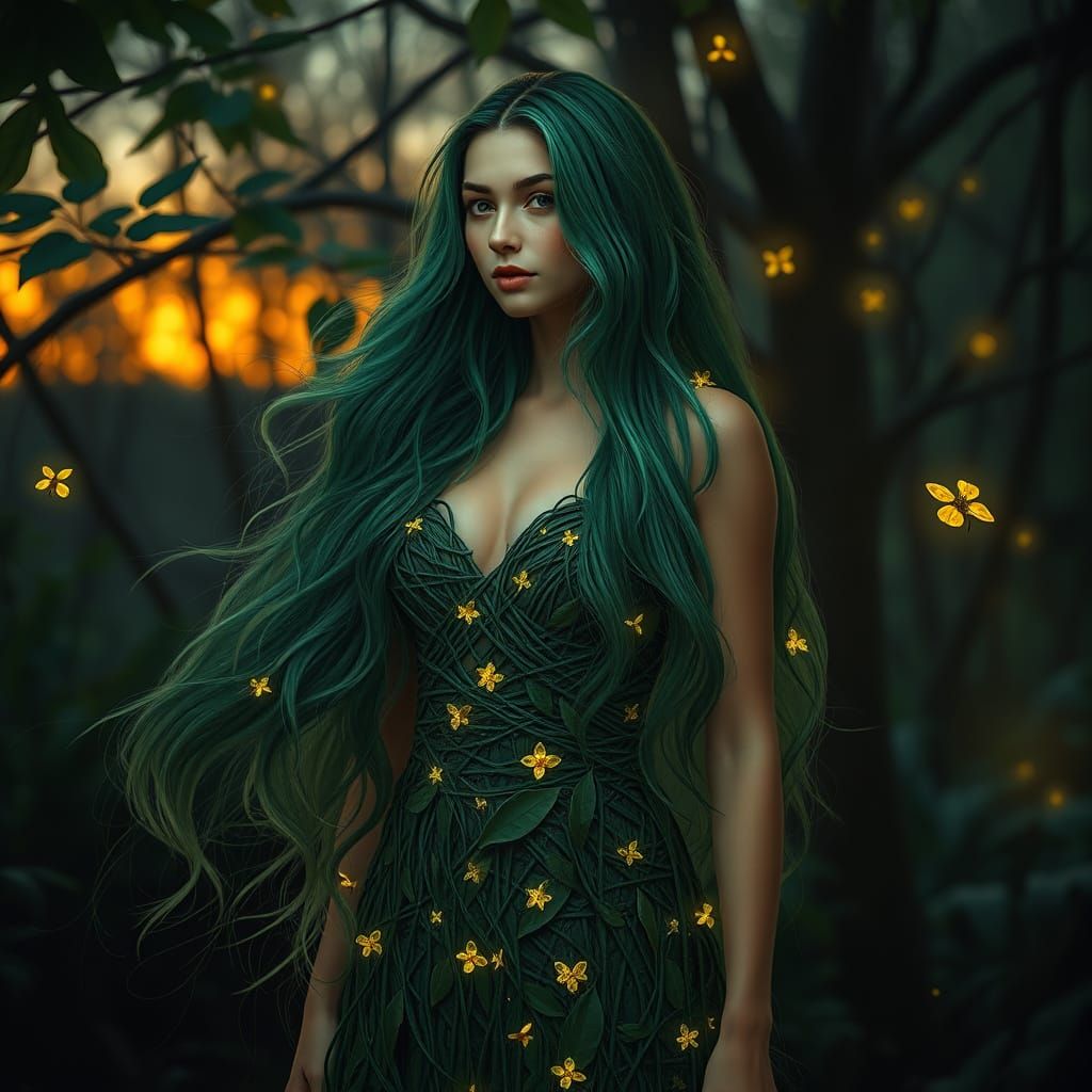 Enchanted Woodland Siren in Waterhouse-Inspired Style