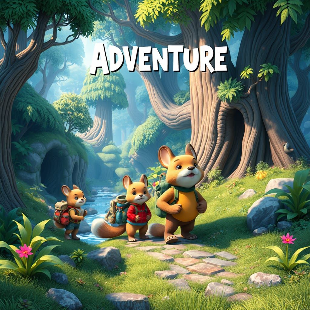 Whimsical Adventure Game Cover Art in Children's Illustratio...